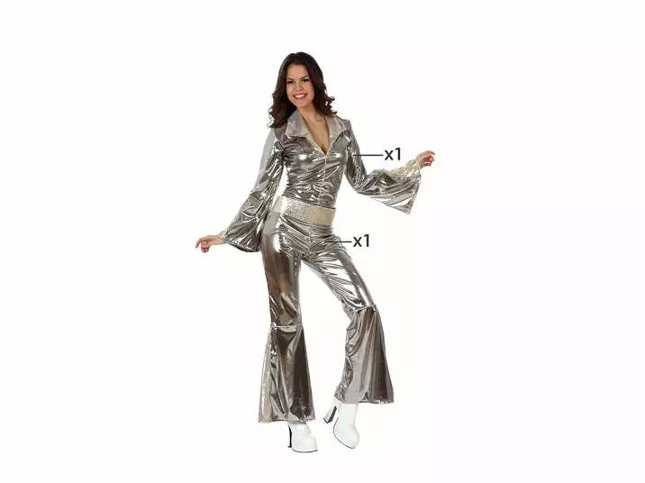 Combinaison Disco Métallisée Argent 2pcs Femme Taille Xl