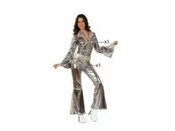 Combinaison Disco Métallisée Argent 2pcs Femme Taille M/l
