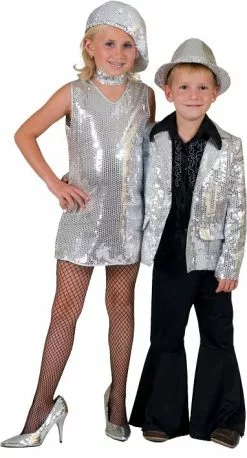 Veste Disco Pour Enfant à Paillettes Argent Taille 1m16
