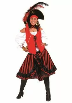 Déguisement De Pirate Rouge & Noir Femme Taille S/m