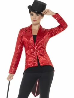Veste à Paillettes Rouge Femme