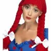 Perruque Poupée De Chiffon Rouge Avec Tresses Et N?ud Femme