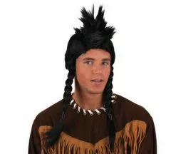 Perruque Indien / Japonais 2 Nattes & Crête